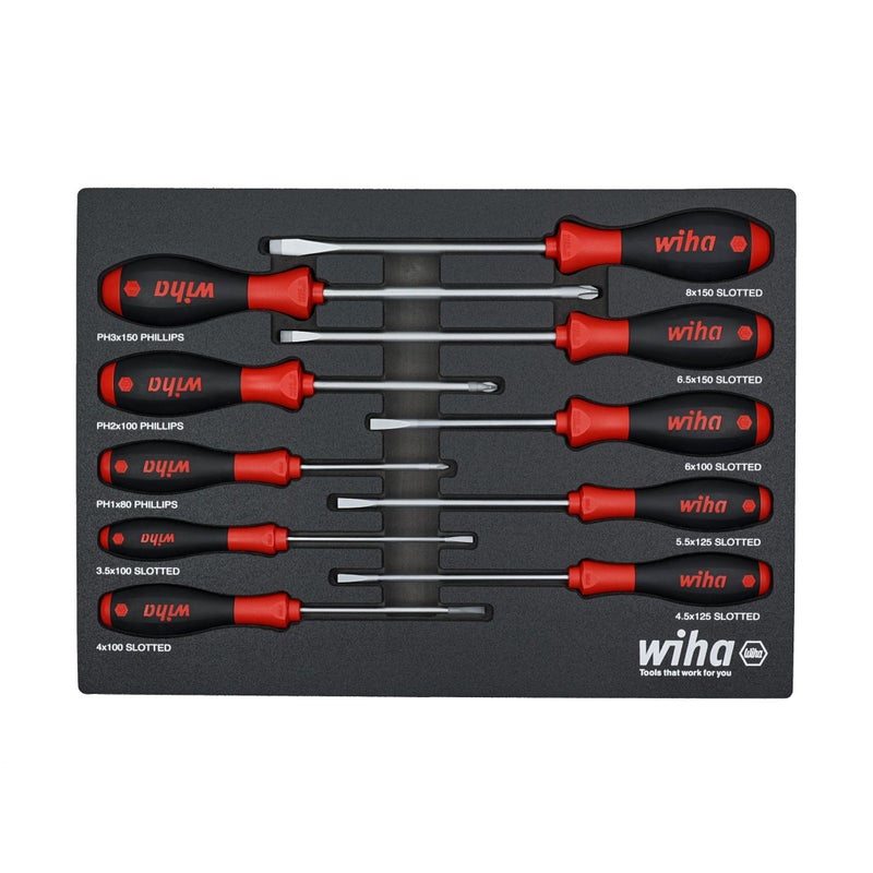 Wiha 30280 10 Piece SoftFinish Cushion Grip Screwdriver Tray Set - Image 1
